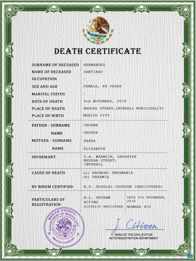 Download Mexico death certificate PSD template Photoshop template
